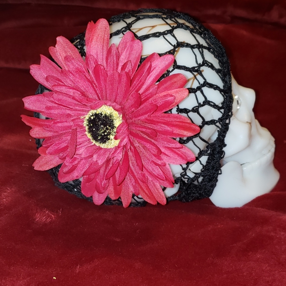 1940's Style 5.5" Hot Pink Floral Hair, Snood Or Hat Barrette w Alligator Clip